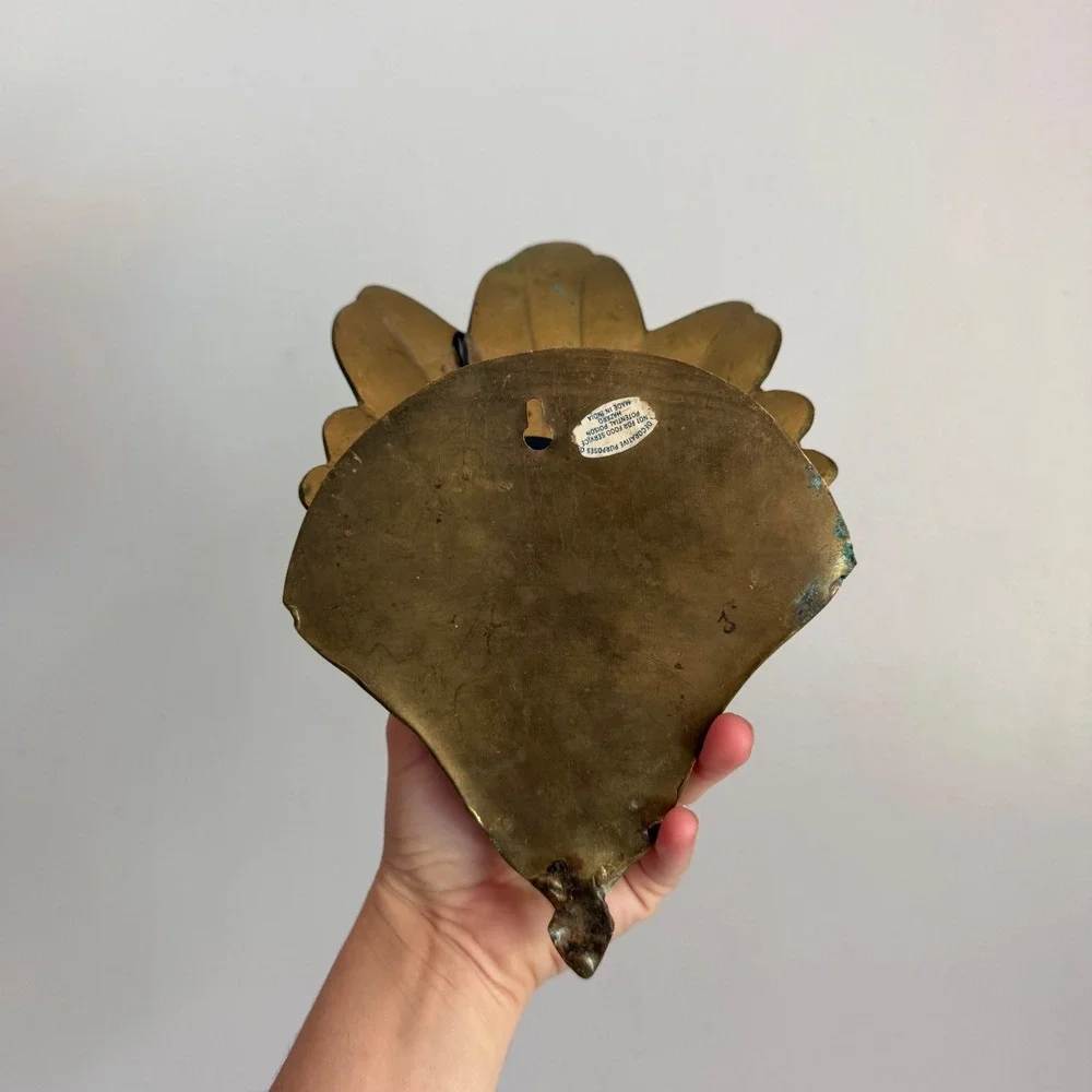 Vintage Brass Wall Pocket Planter Fan Leaf Art Deco Decorative Sconce India